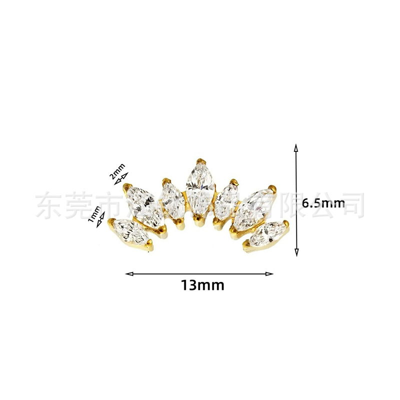 G23 Titanium Ear Cartilage Stud Crown Earring with White Zircon - 1.2mm x 10mm - ASTM F136 Grade - Image 3