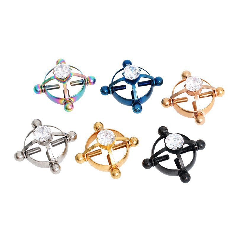 Cross-Border Hot-Selling Non-Perforated Adjustable Stainless Steel Zircon Body Piercing Jewelry Nipple Ring Electroplated Nipple Ring Clip - Image 5