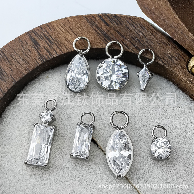 G23 Titanium Running Ring Pendant Square Water Drop Diamond-Encrusted Body Piercing Jewelry Earring - Image 3