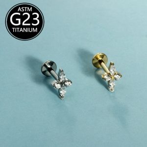 G23 Titanium Lip Piercing 6-10mm with Zircon Flower Design Ear Studs, Cartilage Studs, Factory Wholesale