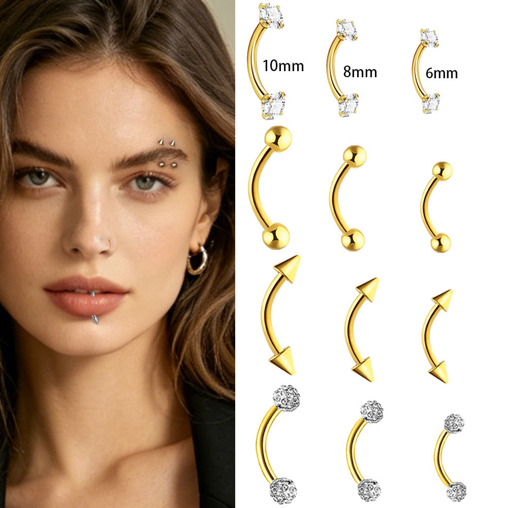 12pc Best-Selling Stainless Steel Eyebrow Studs Set with Pointed Cones, Round Balls & Zircon Inlays - Image 5