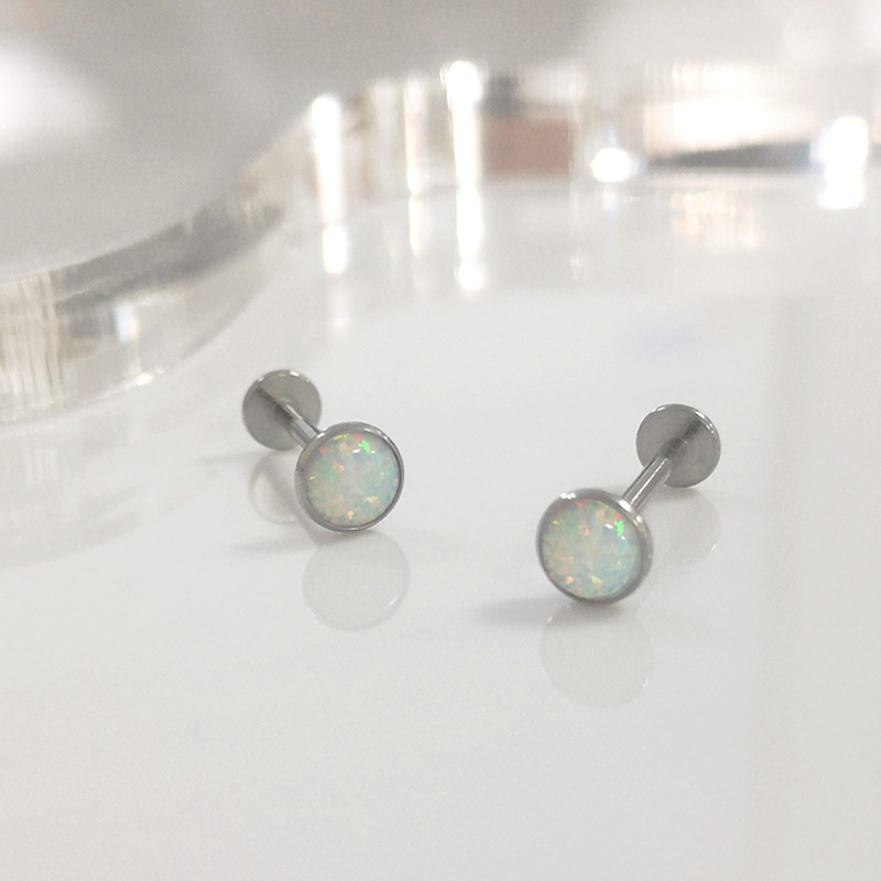 F136 Titanium Lip Stud with Opal Gem - G23 Alloy Body Piercing Jewelry Labret Stud - Image 2