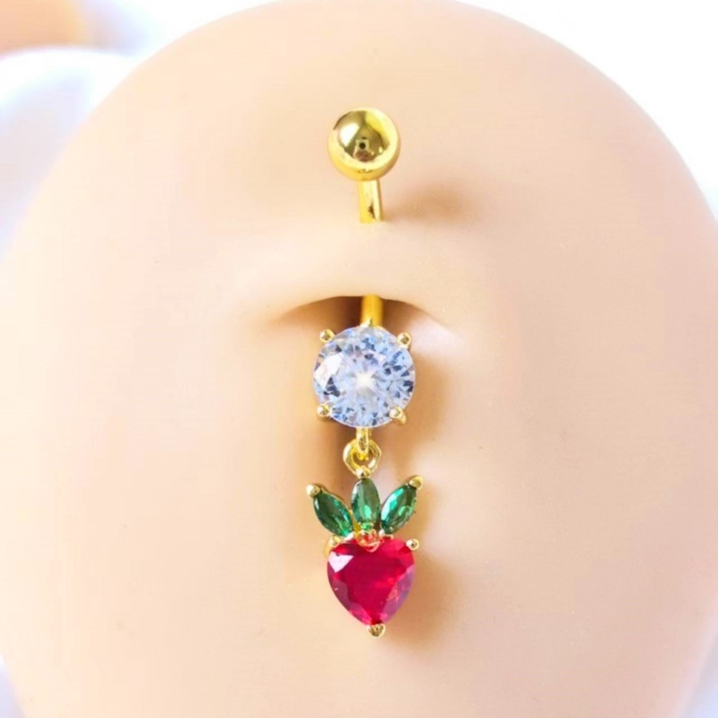 Geometric Fruit Series Grape Micro-Encrusted Stone Navel Ring Belly Button Jewelry Copper Gold Plated - Image 2