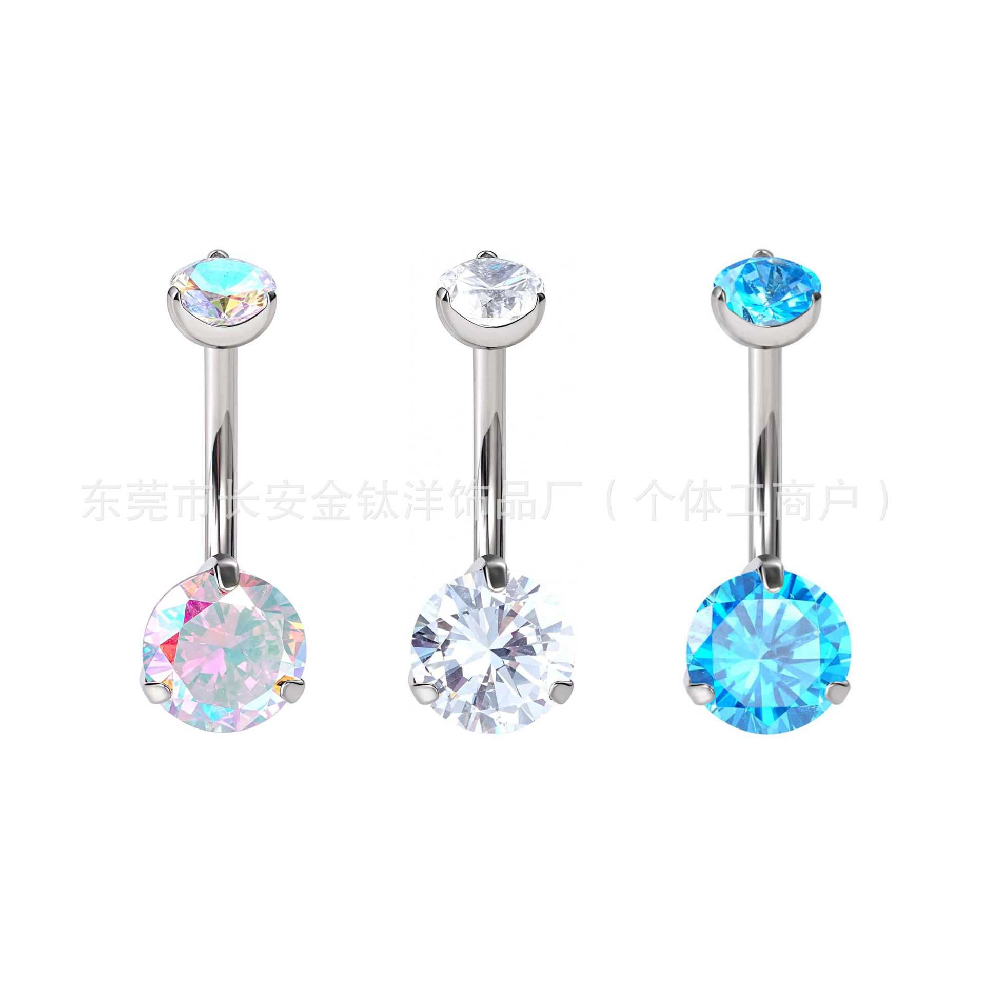 F136 Titanium Internal Thread Three-Claw Double-Headed 5A Zircon Navel Ring G23 Titanium Alloy Body Piercing Jewelry - Image 2