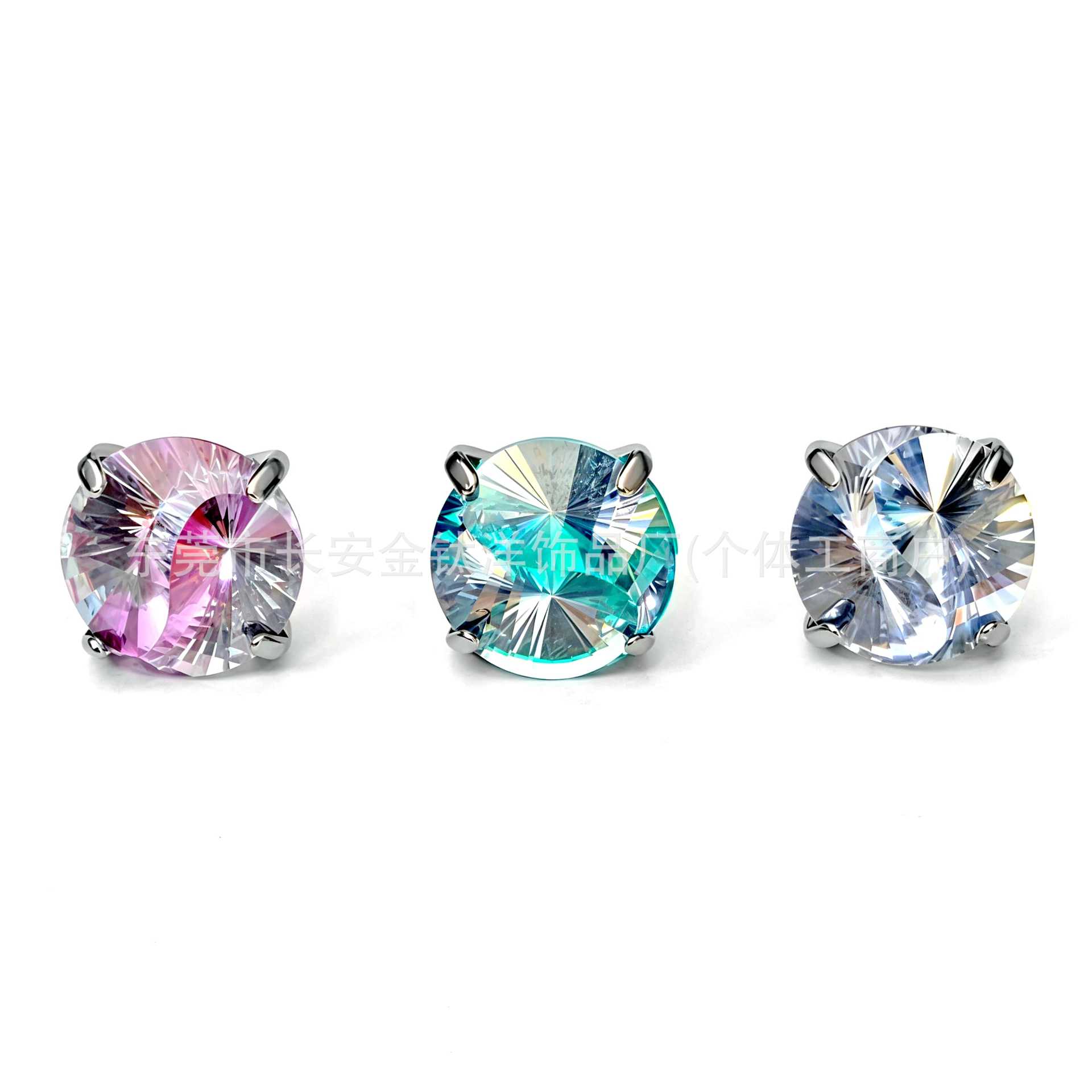 F136 Titanium Round Base Claw-Set Tai Chi Cut Gradient Lip Stud Ear Stud Ear Bone Stud Body Piercing Jewelry - Image 2