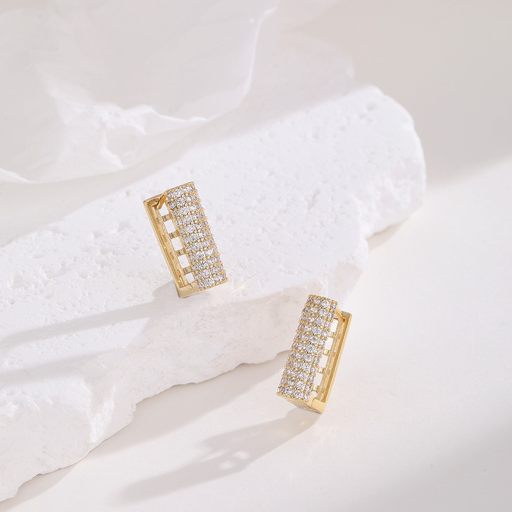 Zircon Geometric Gold Square Earrings Fashion French European American Temperament Ear Jewelry Wholesale - Image 2
