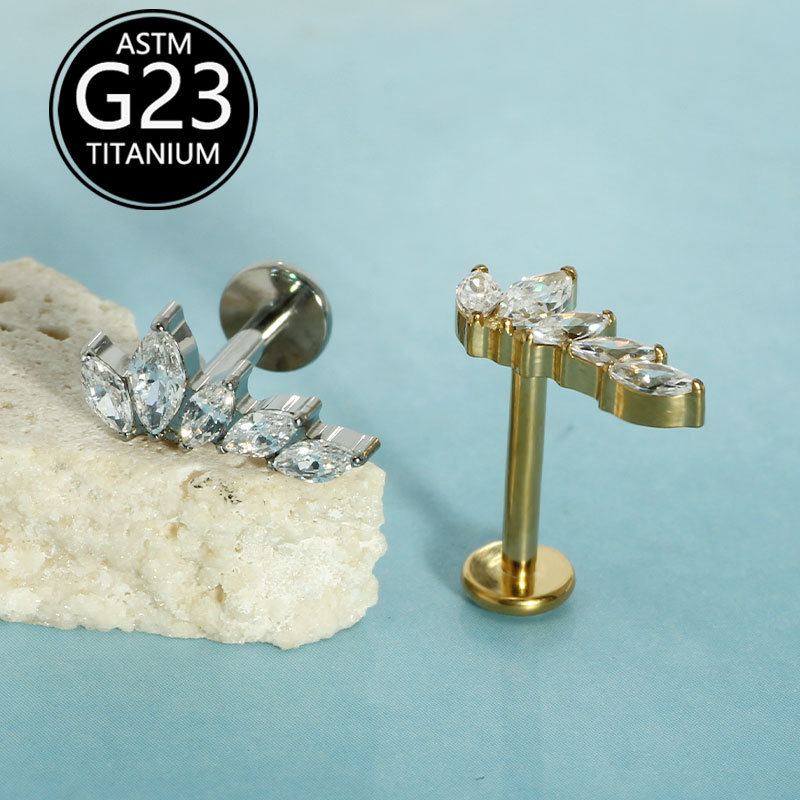 G23 Titanium 16g Ear Bone Nails Five Marquise Zircon Lip Nails Cartilage Nails Cochlear Nails Factory Single Sale - Image 4