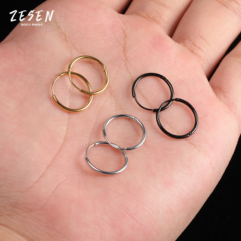 Distinctive 1.2mm Wire Titanium Steel Circle Earring - Men's Women Fashion Ear Hoop 316L Surgical Steel - Image 2