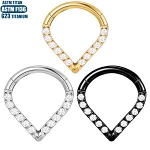 Hot Sale G23 Titanium Nose Ring with Zircon Water Drop Earring Closed Ring Septum Ring Ear Bone Ring