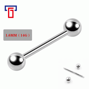 G23 Titanium 14G 40mm Externally Threaded Straight Barbell with 5mm Balls for Tongue, Ear, Nipple Piercing