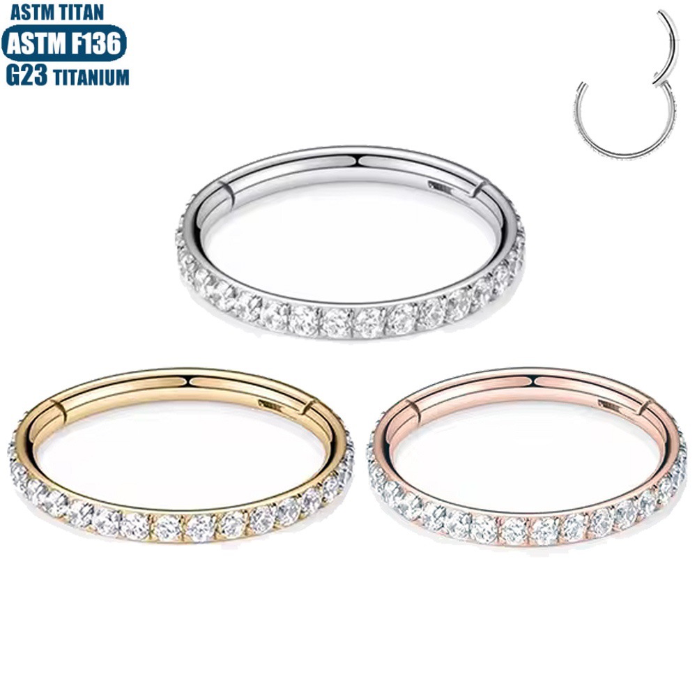 F136 Implant Grade Titanium Alloy Nose Ring Earring with Zircon CNC Seamless Ring - Fashion Geometric Jewelry - Image 3