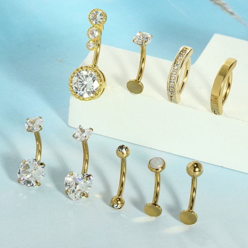 Factory Spot Wholesale New 9-Piece Set of Navel Rings - Fashionable Zircon-Encrusted Stainless Steel Belly Button Jewelry - Image 4