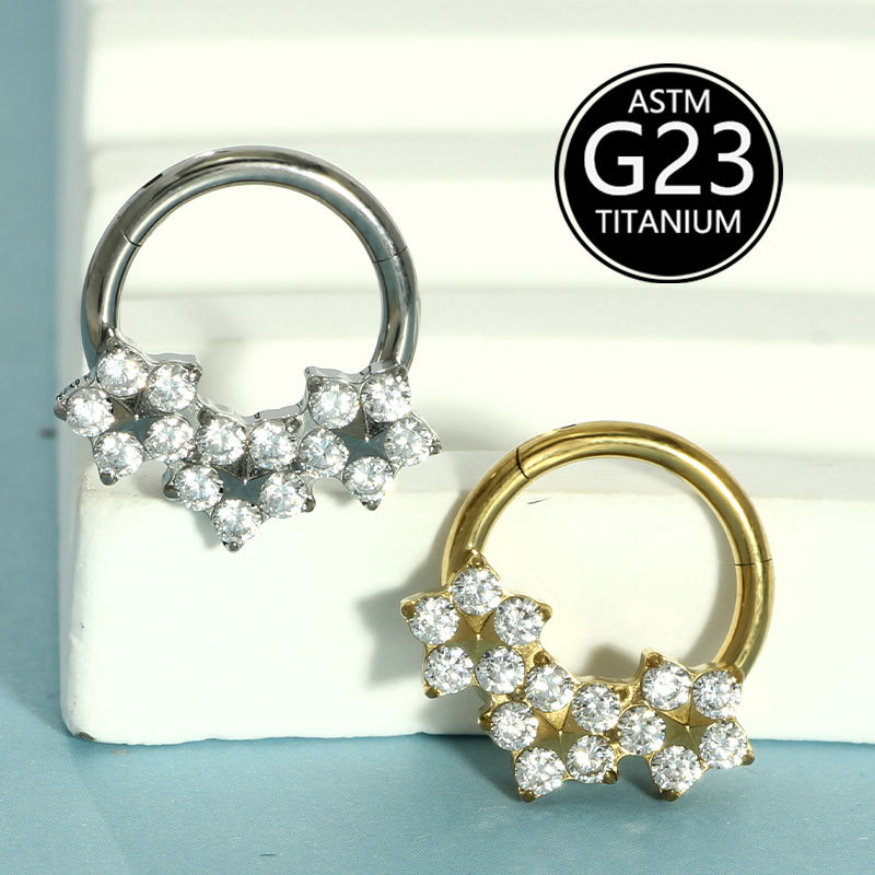 G23 Titanium Inlaid Zircon Nose Ring - Fashion Floral Design Body Piercing Jewelry - Image 5