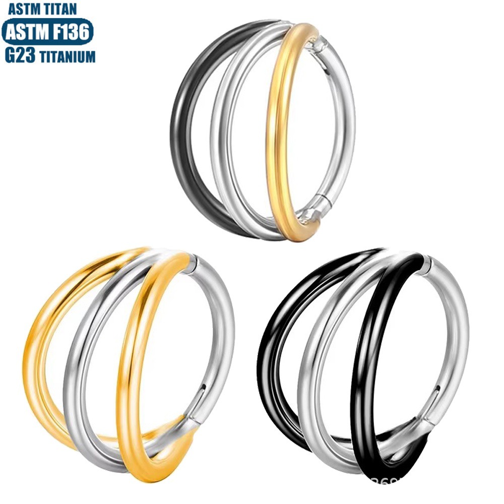 F136 Titanium Hinge Nose Ring Zircon Nasal Septum Ring Three-layer Two-color Seamless Ring Piercing Jewelry Earring - Image 4