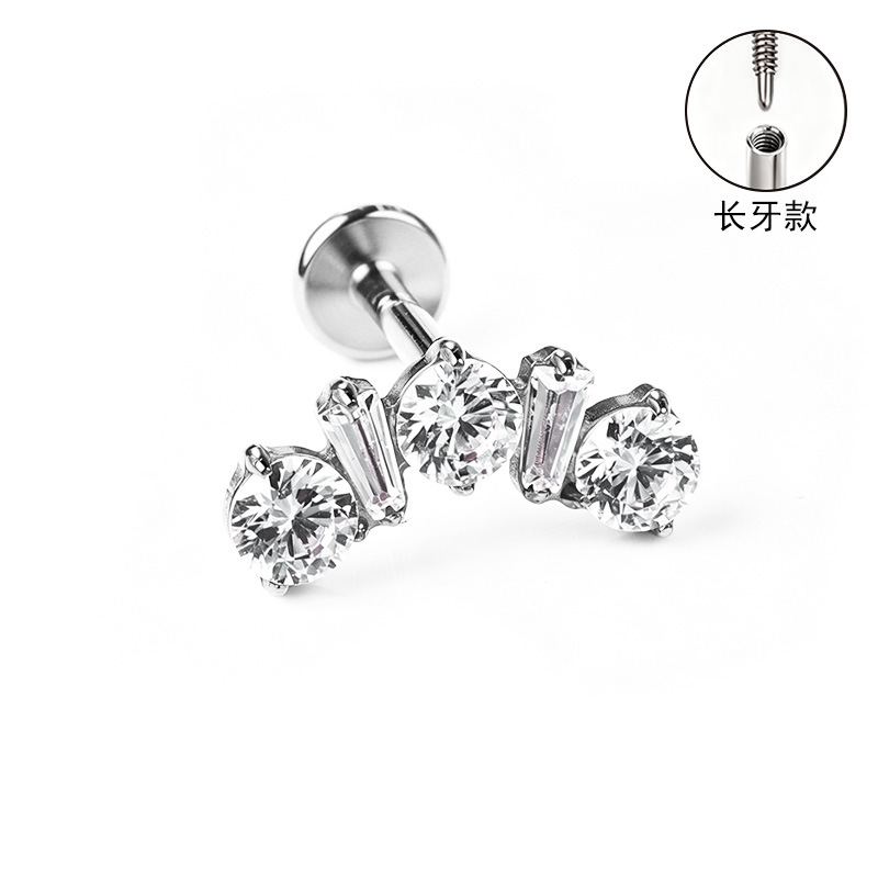 F136 Titanium Alloy Long Tooth Style Ear Studs, Finely Carved Ear Bone Studs with Zircon, Lip Studs, G23 Titanium Body Piercing Jewelry - Image 3