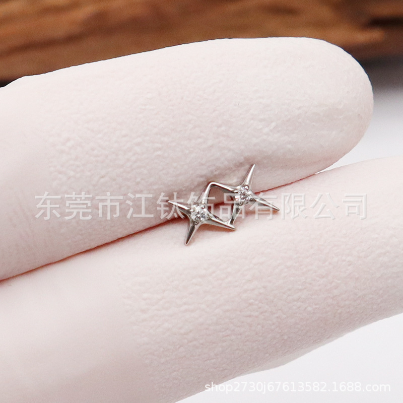 F136 Titanium Gemini Zircon Ear Nail Double Four Star Cross-border G23 Titanium Alloy Human Puncture Jewelry Ear Bone Nail - Image 3