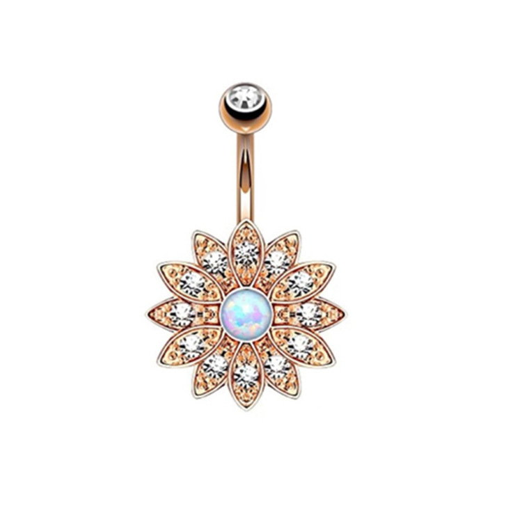 Opal Navel Ring 6 Set Silver Zircon Belly Button Piercing Jewelry Stainless Steel - Image 4