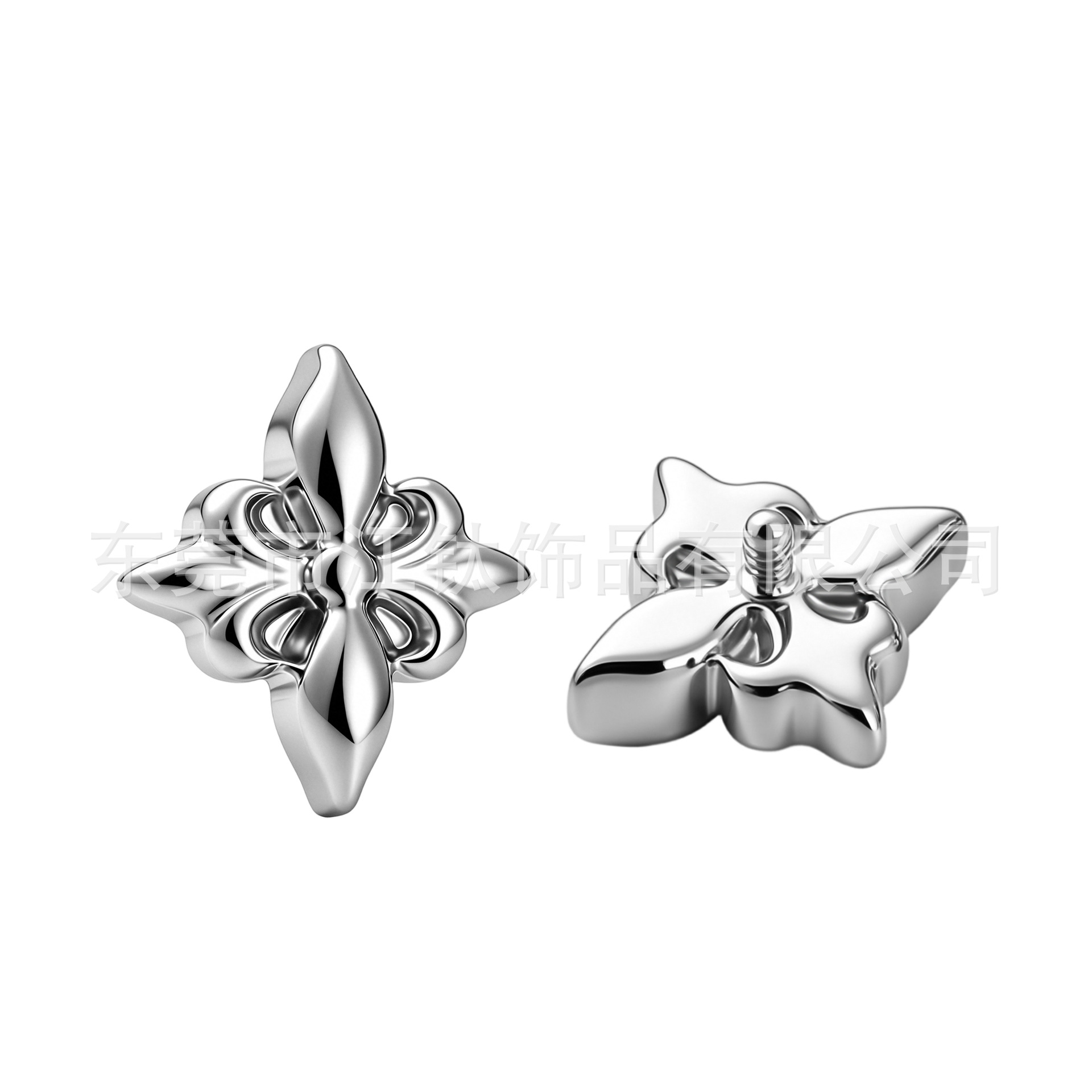 G23 Titanium Snowflake Four-Leaf Clover Iris Flower Earrings - Cartilage Stud Ear Bone Piercing Jewelry - Image 5