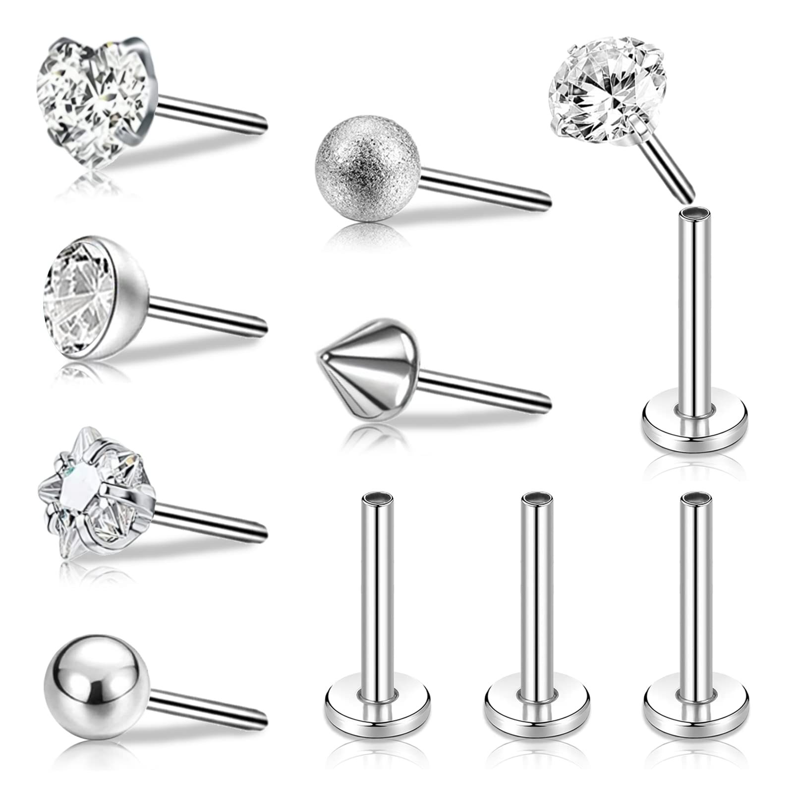 F136 Titanium Flat Bottom Labret Stud Lip Piercing Jewelry Small Base G23 Titanium Alloy 16G 11mm - Image 4
