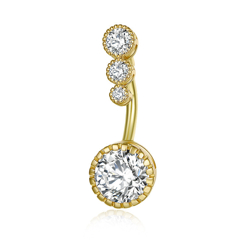 Gold Cubic Zirconia Belly Button Ring, Copper Inlaid Zircon Belly Ring, Body Piercing Jewelry - Image 4