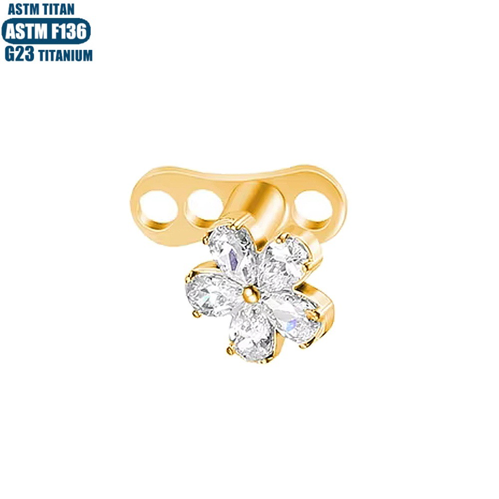 G23 Titanium Five-Leaf Clover Zircon Dermal Anchor Internal Thread Body Piercing Jewelry - Image 3
