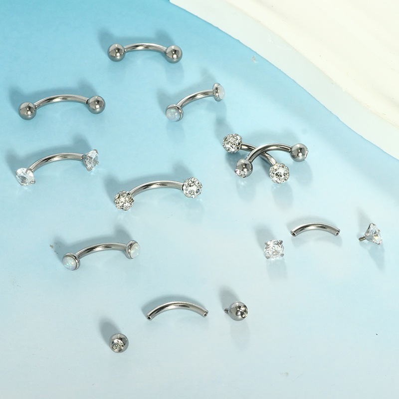 5-Piece Set Stainless Steel Double-Headed Zircon Curved Rod Navel Rings Internally Threaded Multi-Color Belly Button Jewelry - Image 4