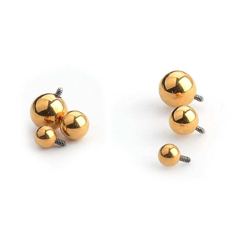 F136 Titanium Alloy Gold-Colored External Thread Ball with 18K Gold Round Ball for Internally Threaded Rod Piercing Jewelry - Image 4