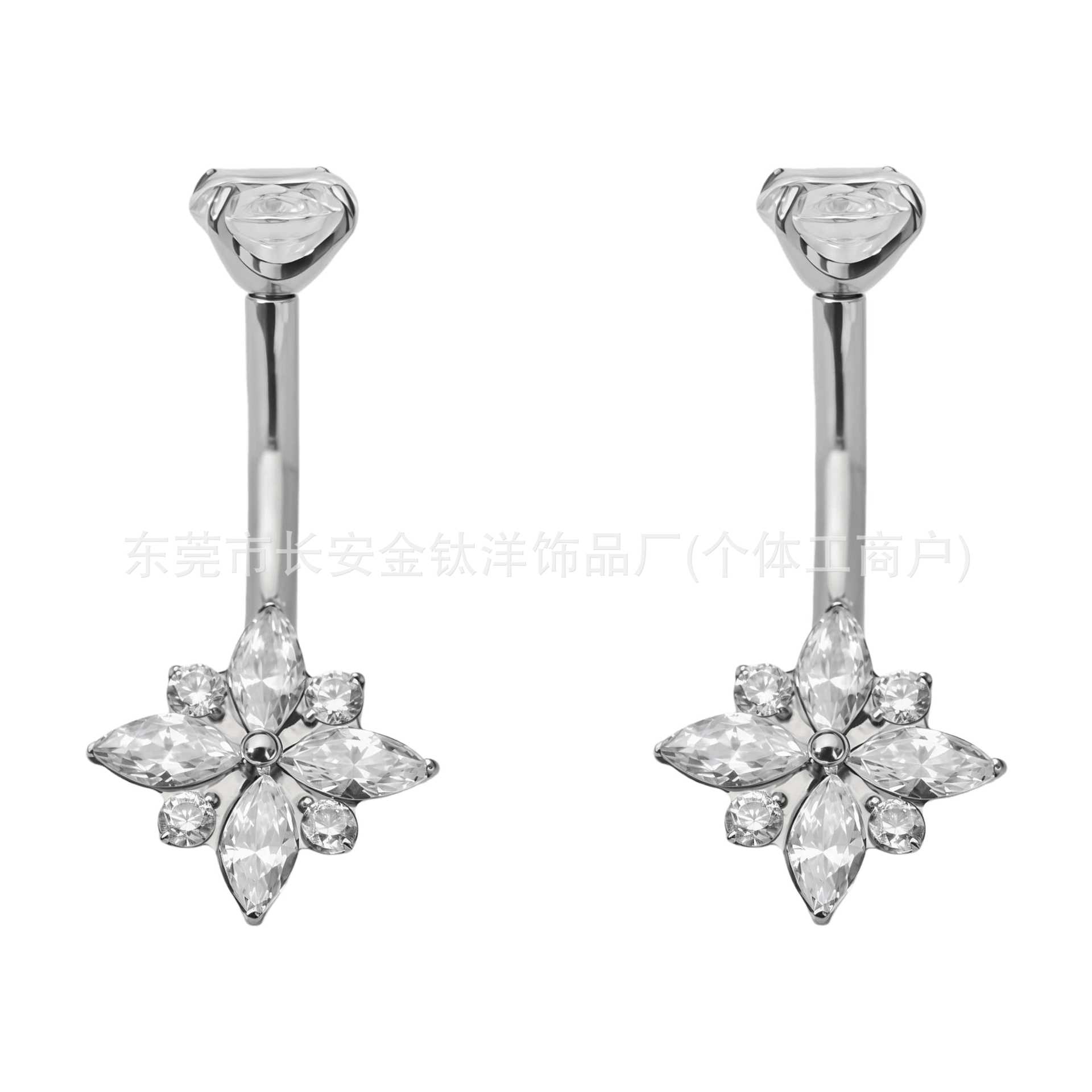F136 Titanium Internal Thread Cross-Shaped Zircon Belly Button Ring G23 Titanium Alloy Body Piercing Jewelry - Image 2