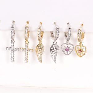 European American Luxury Zircon Love Star Cross Wings Ear Buckle Suit - Gold Earrings for Women