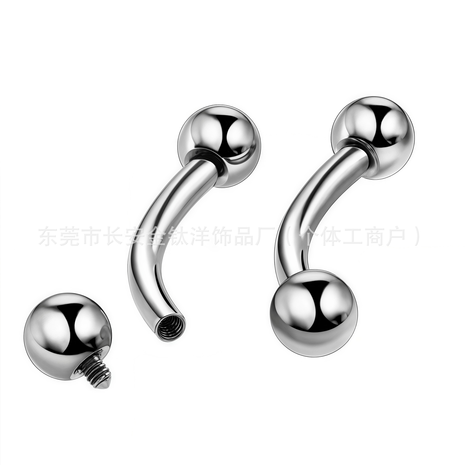 F136 Titanium Internally Threaded Double-Headed Round Ball Curved Barbell Belly Button Ring - Image 2