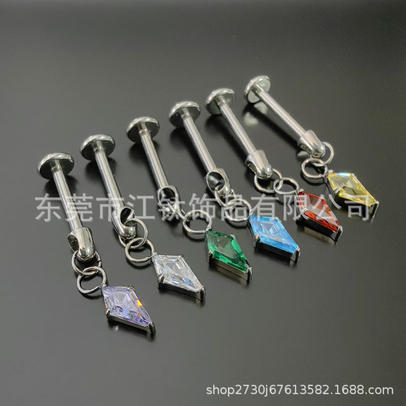 G23 Titanium Kite Stone Pendant Bullet Internally Threaded Ear Nail Cartilage Stud Earring - Image 2