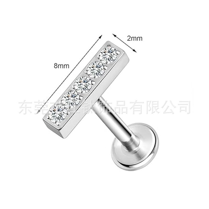 G23 Titanium Ear Nail with 5A Zircon - Square Gold Threaded Ear Cartilage Stud - Image 2