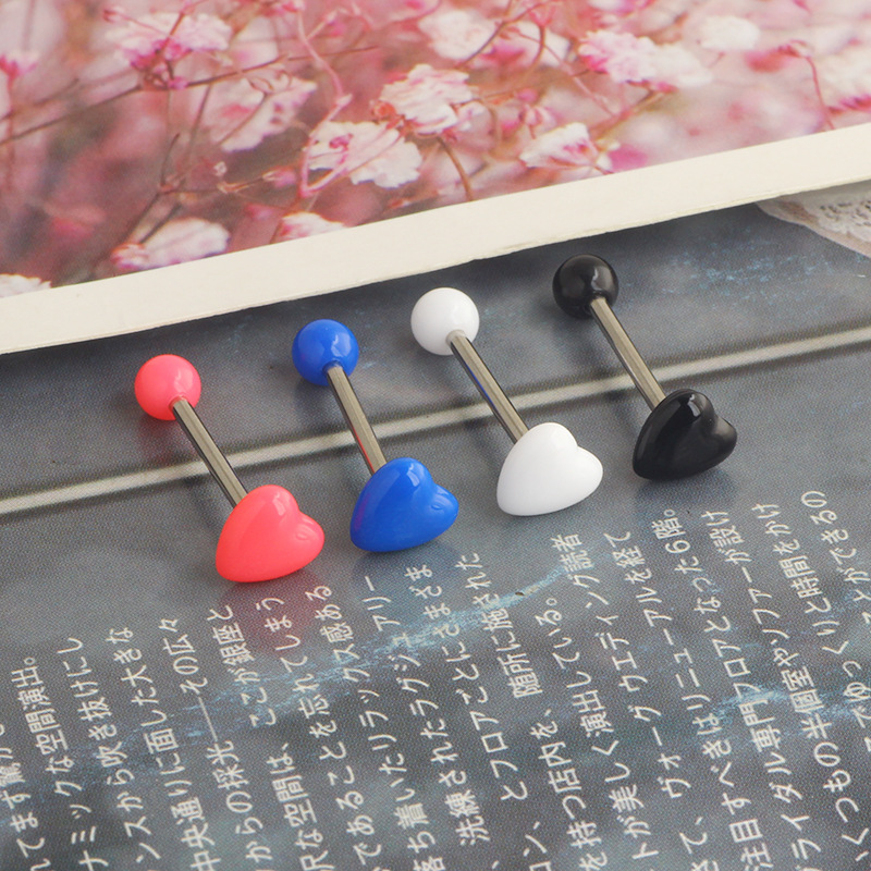 Heart Acrylic Tongue Barbell Star Shape 316L Surgical Steel Tongue Ring Breast Ring Wholesale 5 Colors - Image 2