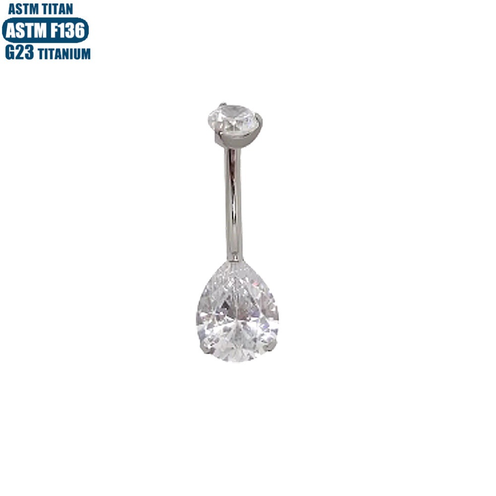 Titanium Alloy Drop Shaped CZ Navel Ring with Inner Threading Belly Button Jewelry DQ037 - Image 4