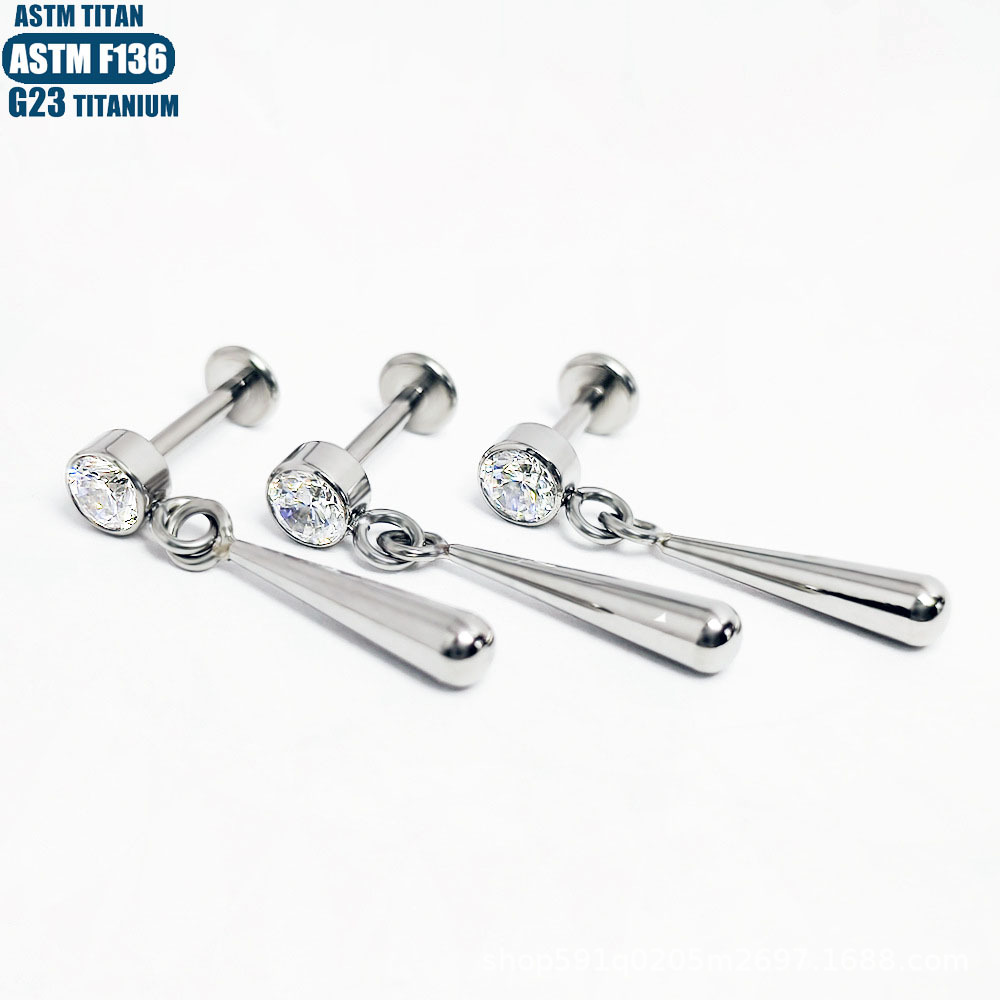 F136 Titanium Alloy Zircon Drop Earrings Implantable Inner Teeth Puncture Jewelry Diaphragm Earrings Pierced Earrings - Image 2