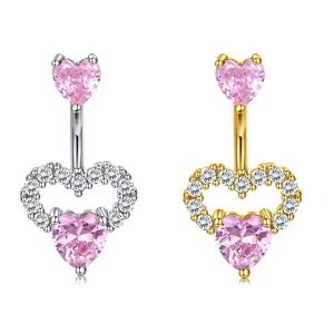 Factory Wholesale Gold Pink CZ Love Zircon Belly Button Ring Body Piercing Jewelry