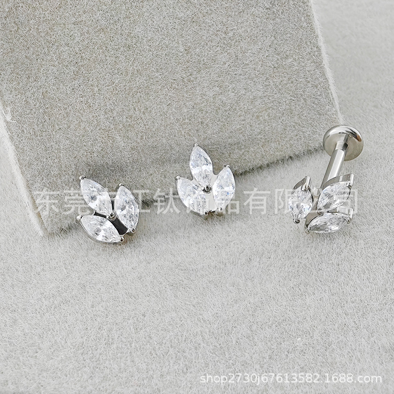 F136 Titanium Inlaid Horse Eye Ear Stud Labret Lip Piercing 5A Zircon G23 Titanium Alloy Body Jewelry - Image 4