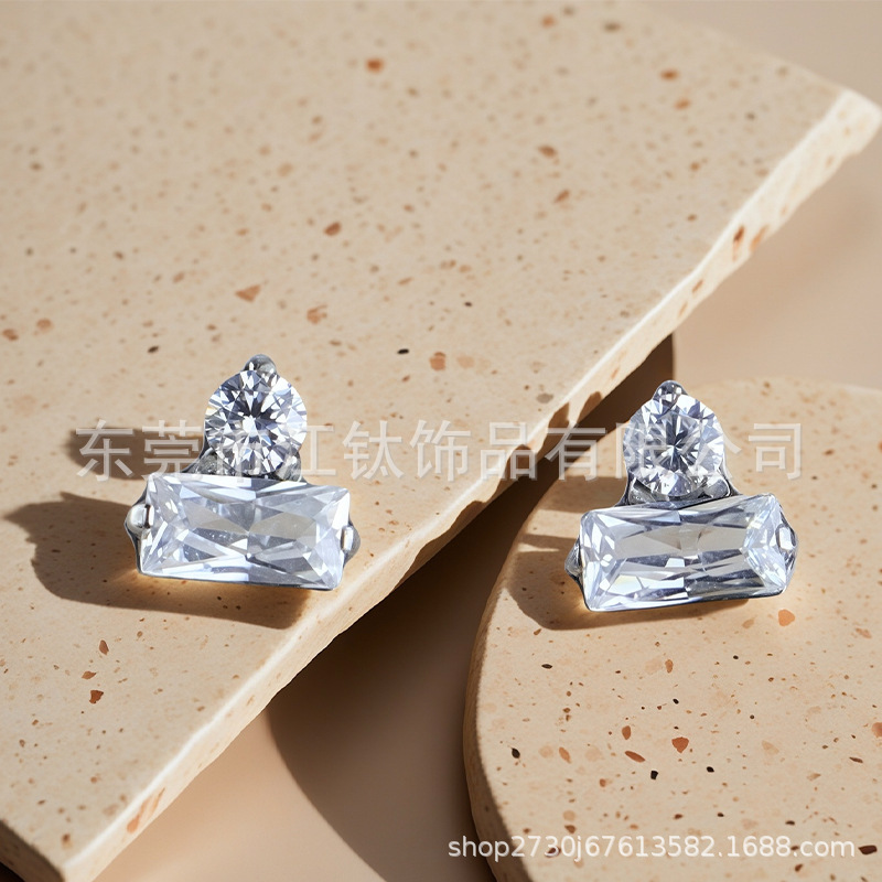 G23 Titanium Ear Bone Nail Square Inlaid CZ Cartilage Stud Earring Body Piercing Jewelry for Men Women - Image 2