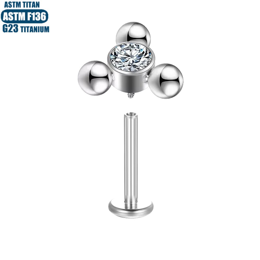 Titanium G23 Lip Ring with Zircon Bead Cluster Inner Thread Small Earring Wholesale Jewelry - Image 4