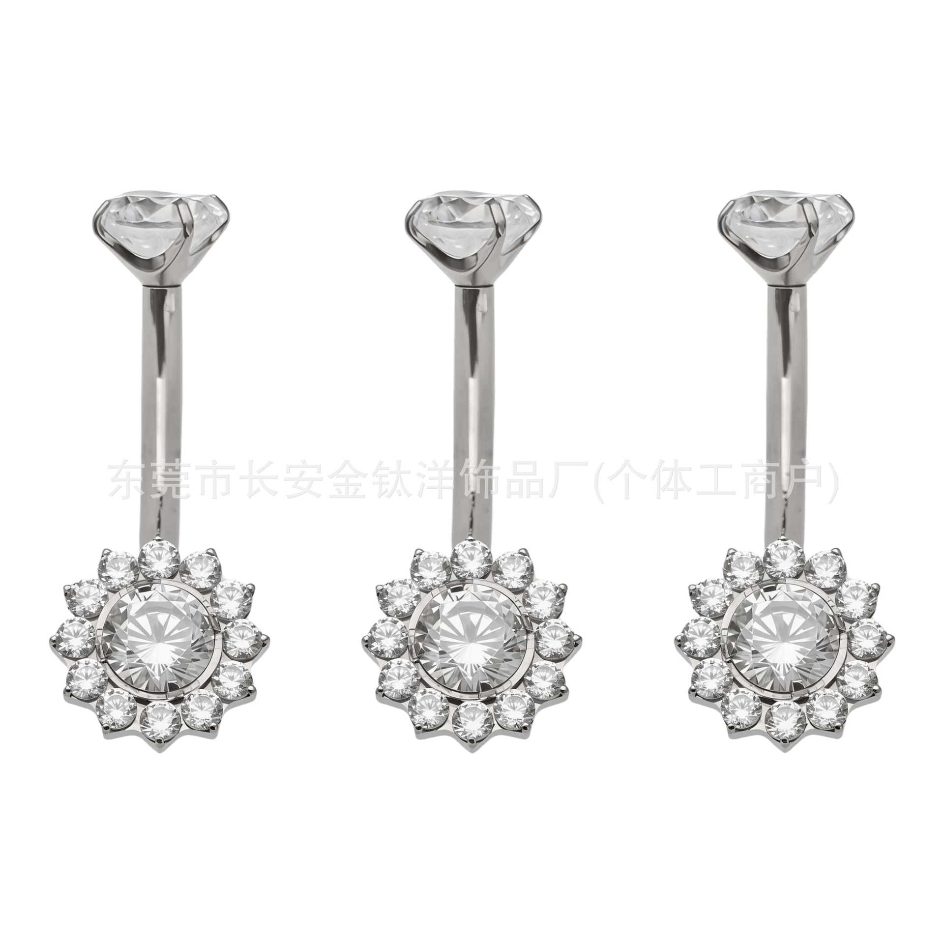 F136 Titanium Internal Thread Full Diamond Round Zircon Navel Piercing Ring G23 Titanium Alloy Body Piercing Jewelry - Image 5