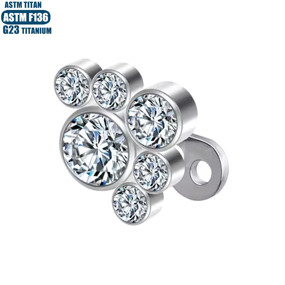 F136 Titanium Zircon Bone Nail Internal Thread Clavicle Dermal Piercing Jewelry Implant Nail Silver 1.2x0.9mm - Image 2