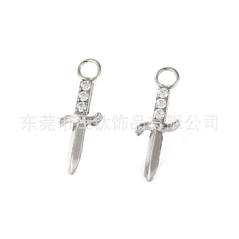 F136 Titanium Running Ring Pendant Sword Snowflake Rhombus Diamond-Studded Pendant G23 Titanium Body Piercing Earring Accessory - Image 4