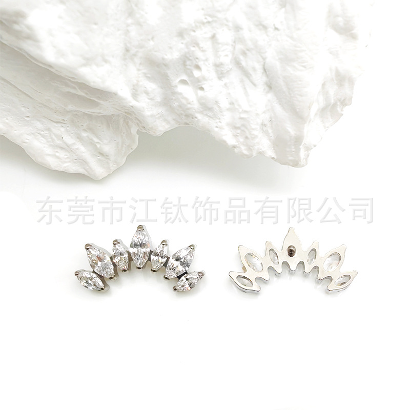G23 Titanium Ear Cartilage Stud Crown Earring with White Zircon - 1.2mm x 10mm - ASTM F136 Grade - Image 4
