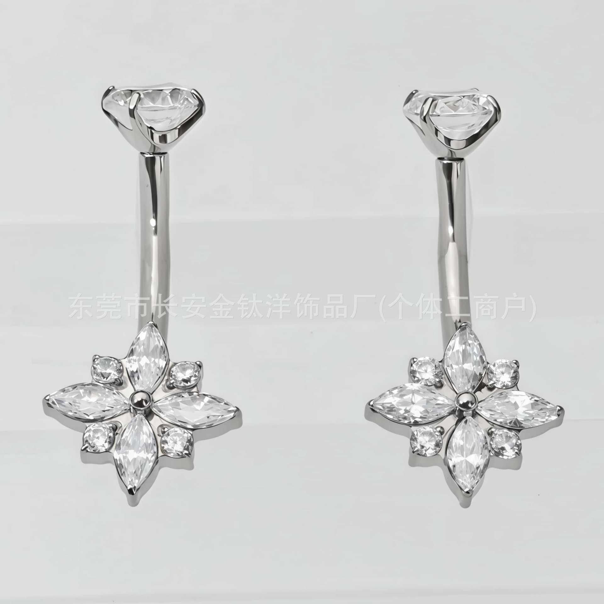F136 Titanium Internal Thread Cross-Shaped Zircon Belly Button Ring G23 Titanium Alloy Body Piercing Jewelry - Image 3