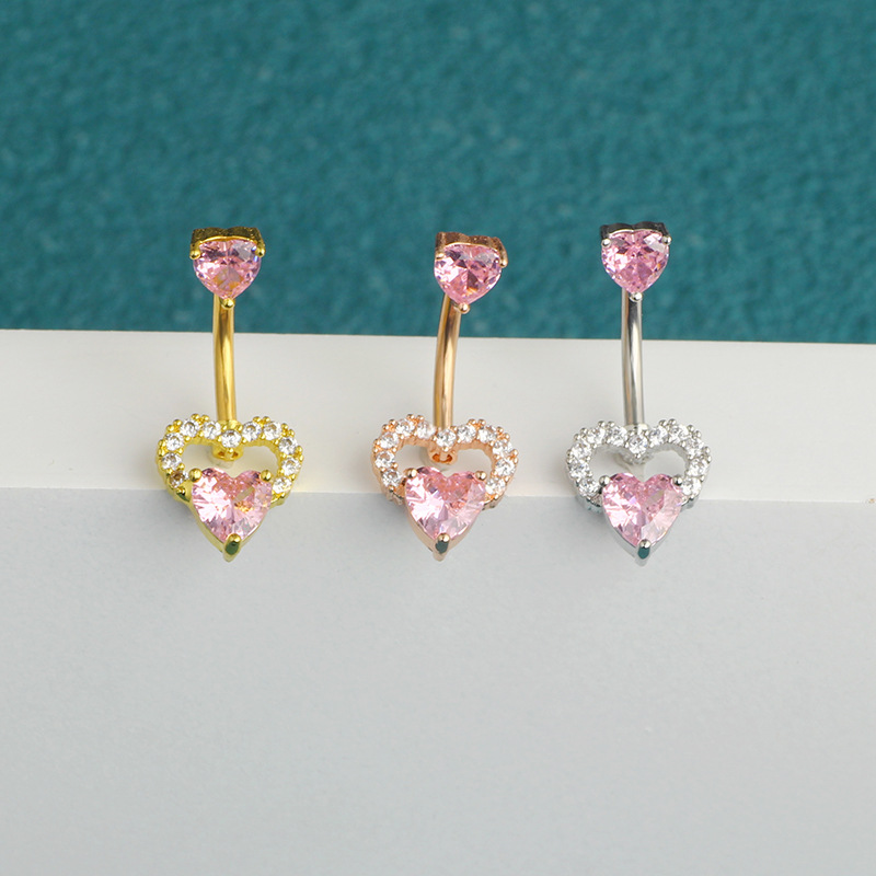 Stainless Steel Belly Button Ring with Wings Love Design - Gold Pink Flower Belly Nail System Body Piercing - Image 4