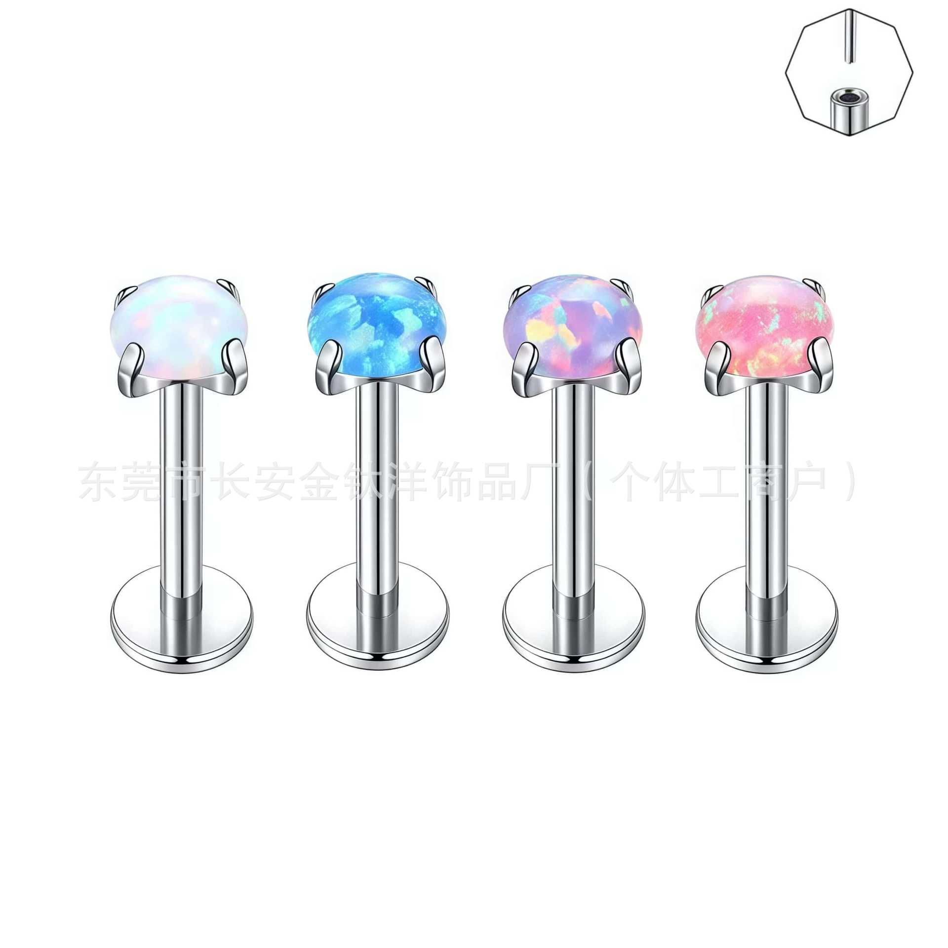F136 Titanium Opal Pin-Type Claw-Set Labret Stud Lip Nose Ear Piercing Jewelry - Image 2