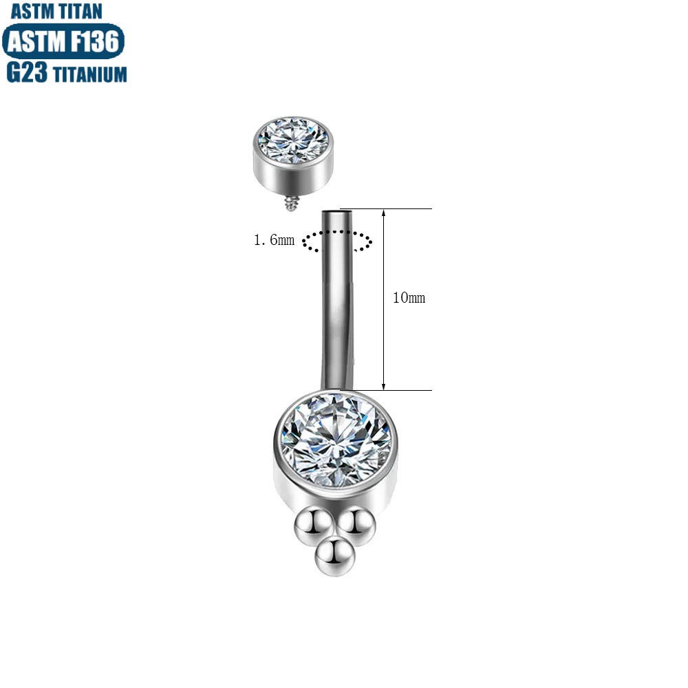 Factory Wholesale Diamond Belly Button Ring Implant Grade F136 Titanium Alloy Belly Piercing Jewelry Silver 1.6x10mm - Image 4