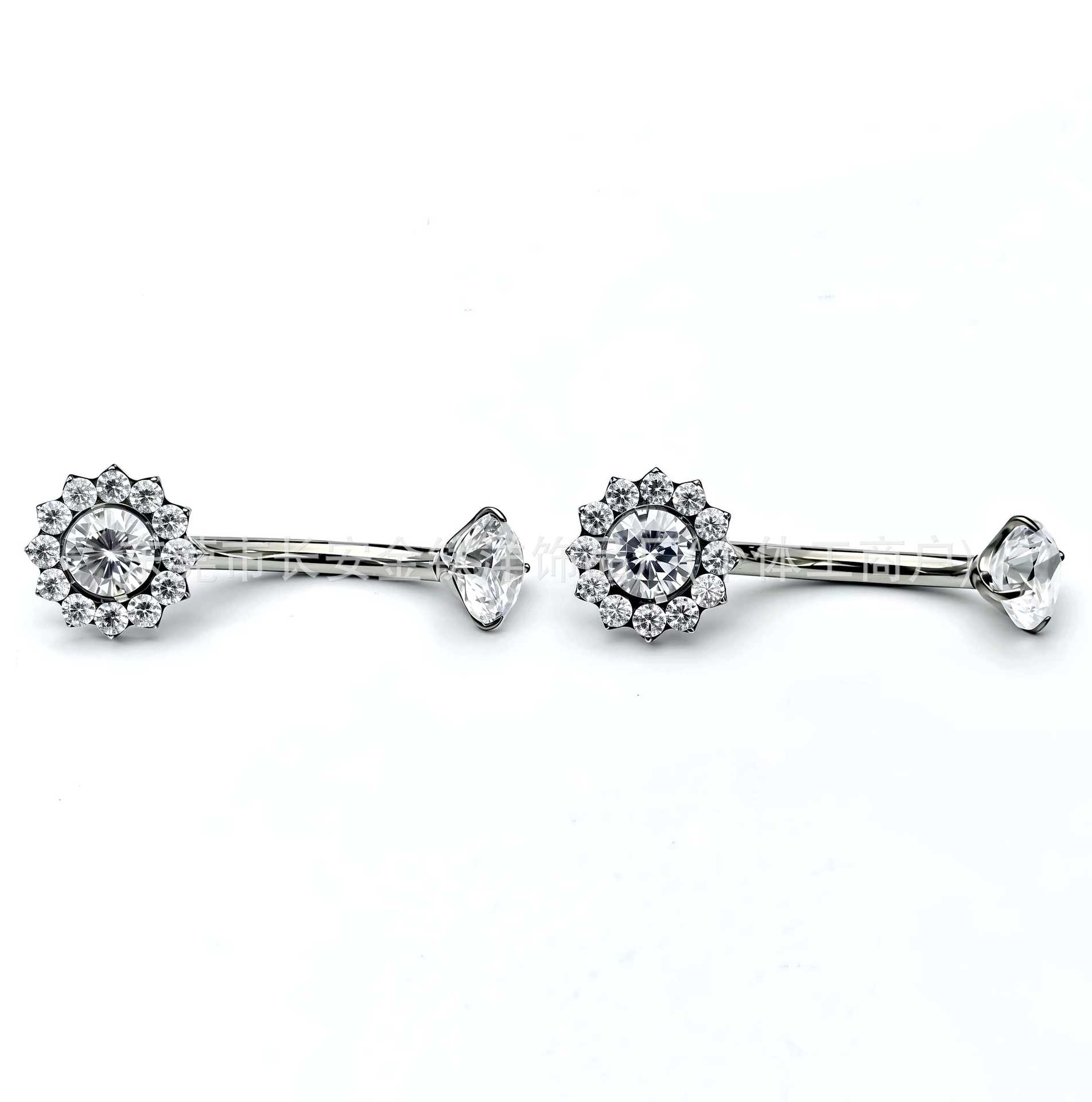 F136 Titanium Internal Thread Full Diamond Round Zircon Navel Piercing Ring G23 Titanium Alloy Body Piercing Jewelry - Image 4
