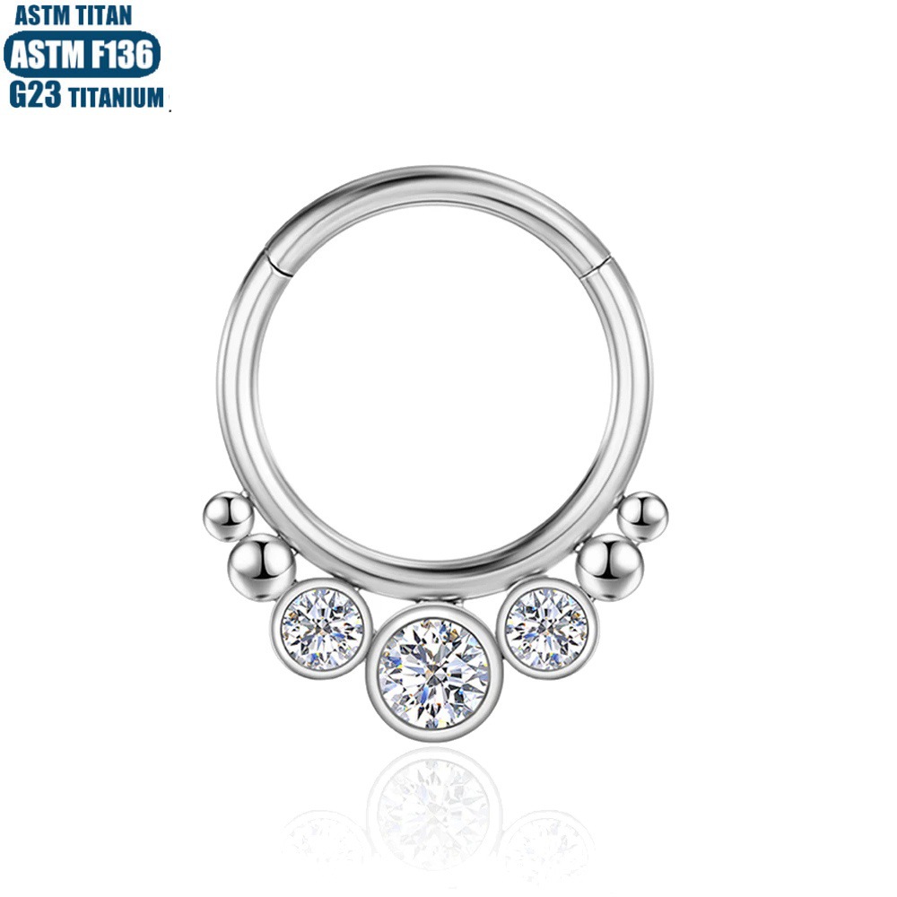 G23 Titanium Zircon Nose Ring Bead Cluster Earrings Seamless Nasal Septum Ring Closed Hoop Ear Bone Ring - Image 2