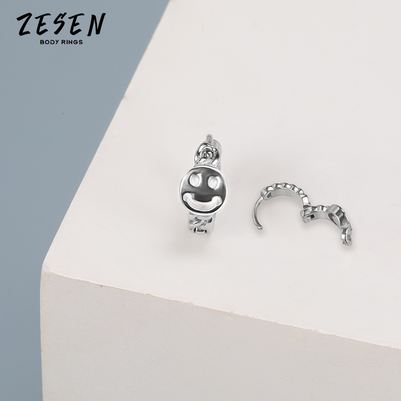 2021 Korean Style Smiley Face Hollow-Out Stainless Steel Earrings for Men and Women Geometric Silver Earrings Factory Direct - Image 4